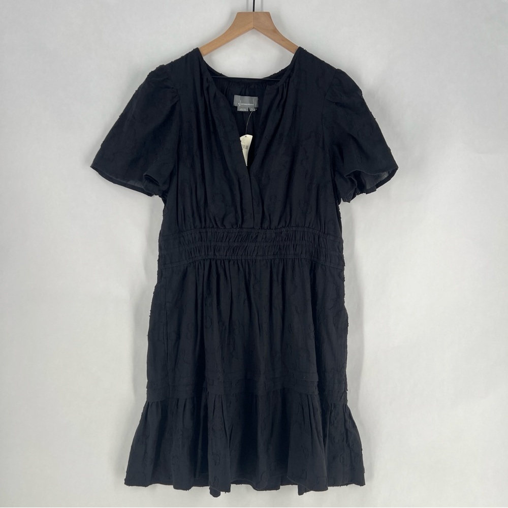 Anthropologie The Somerset Textured Black Mini Dress Cotton Peasant Tiered NWT - Picture 2 of 14